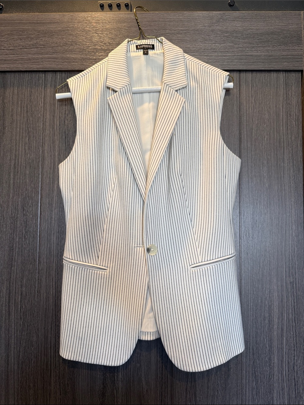 Express Cream and Black Pinstripe Sleeveless Blazer Vest